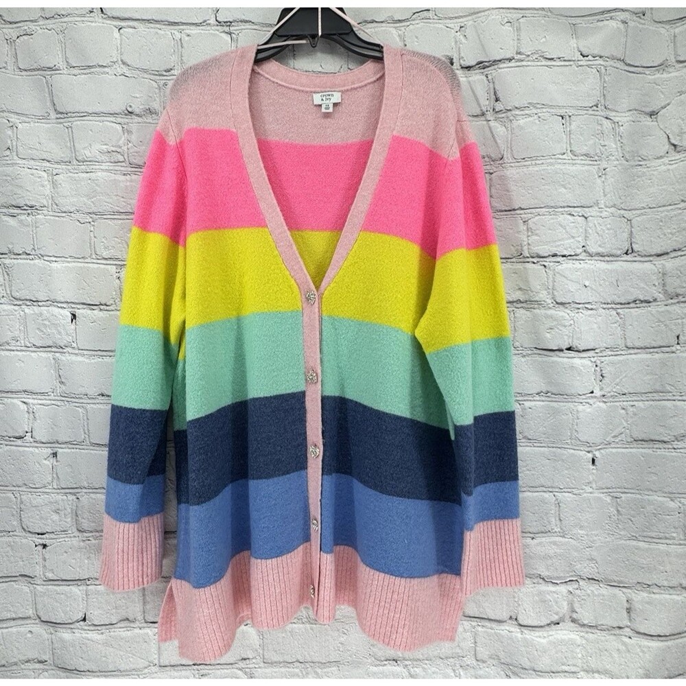 Crown & Ivy Cardigan Sweater Women’s 3x Plus Multicolored Striped Heart Buttons